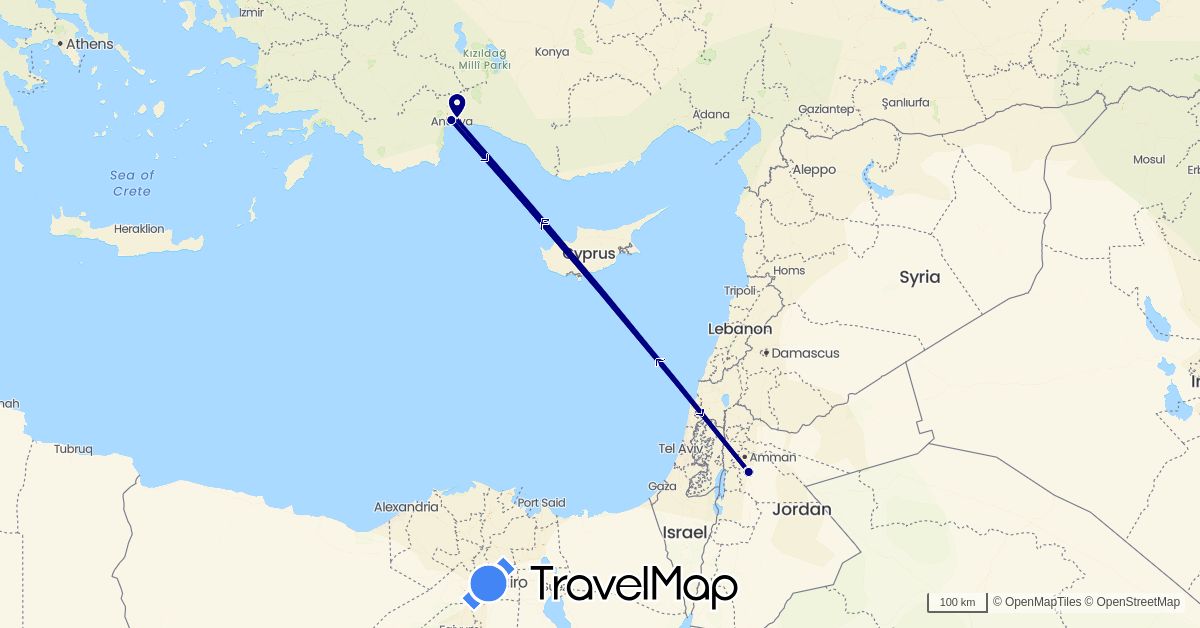 TravelMap itinerary: driving in Jordan, Turkey (Asia)